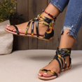 thumbnail image 2 of Sandalias planas con puntera dividida y estampado de girasol para mujer - Correa cruzada y cremallera en la parte posterior para un estilo casual de playa de verano, 2 of 4
