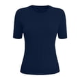 thumbnail image 5 of Delayuji Women's Short Sleeve Knitted T-Shirt Fashion Solid Color Crew Neck Elegant Lightweight Pullover Top Spring Summer Outfit, 5 of 5