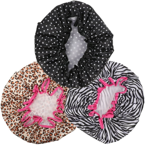 Raindrops  3 Pcs Double Layer Shower Cap Reusable Women's Hats & Caps Girl Child
