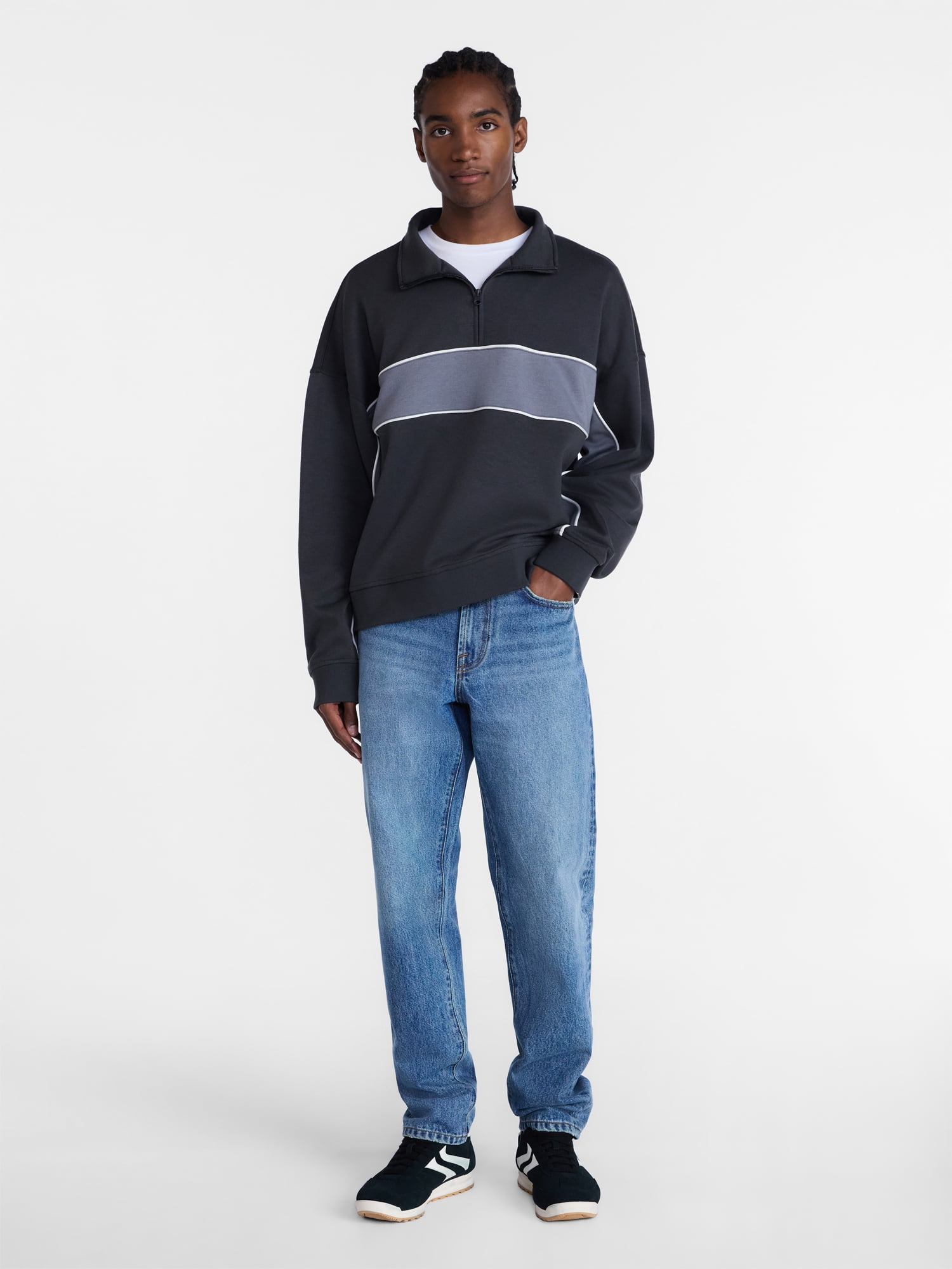No Boundaries Sporty Quarter Zip Sweatshirt with Long Sleeves, Men's XS-5XB