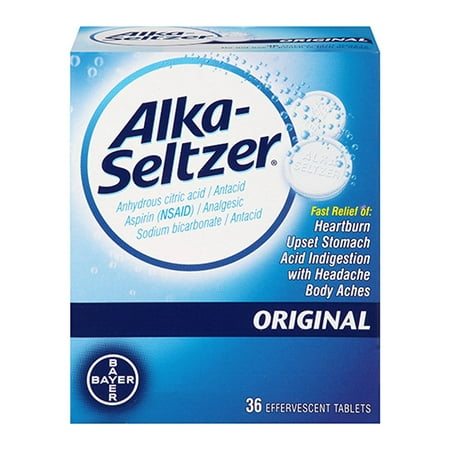 Alka Seltzer Heartburn Relief And Antacid Reducer With Aspirin Tablets, Original, 36