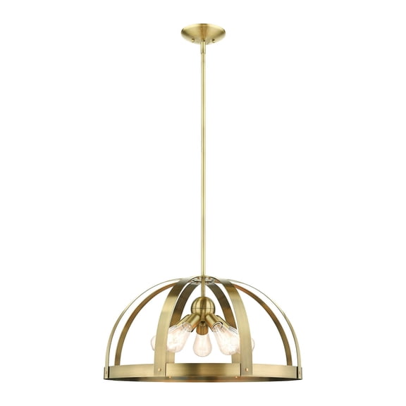 Livex Lighting  Stoneridge Antique Brass 5 Light Pendant Chandelier, 49645-01 - 24"W x 15.5" - 51.5"H