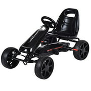Costzon Go Kart, 4 Wheel Powered Ride On Toy, Outdoor Racer Pedal Car with Clutch, Brake, EVA Rubber Tires, Adjustable Seat (Black)