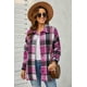 thumbnail image 3 of ABPHQTO Chaqueta camisera abotonada con estampado de rosas a cuadros para mujer, 3 of 5