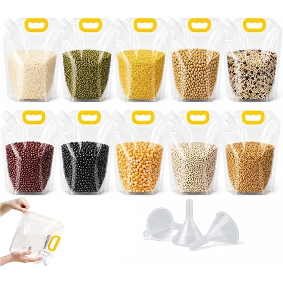 Large Capacity Cereal Bag, Airtight Grain Storage Bags with Handle, Reusable Rice Food Sealed Container, Moisture-Proof Dry Goods Sealing Stand-Up Leak Proof Prevent Liquid Spillage(RL 10PCSx2L)