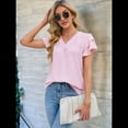 thumbnail image 5 of Womens Dressy Casual Shirts Short Sleeve V Neck Work Blouse Business Casual Summer Tops 2025 Light Pink S, 5 of 7