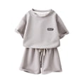 thumbnail image 3 of Abtuhar Girls Short Sleeve Round Neck Blouses Shirts Outfit Sets Short Sleeve Top Loose Shorts 2 Piece Set, 3 of 4