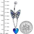 thumbnail image 2 of Body Candy Womens 14G Steel Piercing Blue Heart Butterfly Chain Dangle Belly Button Ring, 2 of 2