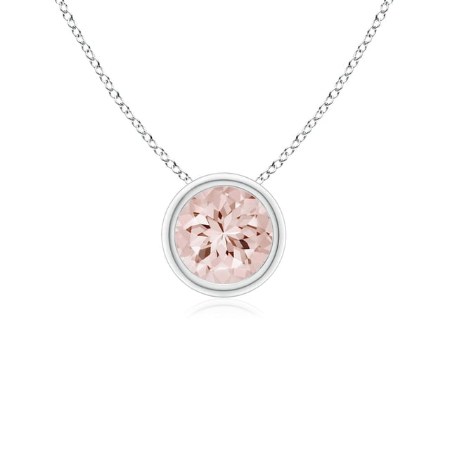 Angara Collier en Morganite Naturel - Pendentif Solitaire Rond en Morganite avec Lunette en Platine pour Femmes