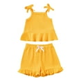 thumbnail image 5 of Godom Girls Outfit Short Cotton Ruffle Sleeve Tops Tees Shorts Clothing Set Two Piece Suit, 5 of 7
