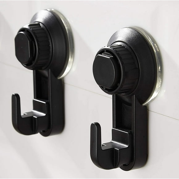 Suction Cup Hooks, Heavy Duty Suction Cup Hooks Waterproof and Oilproof, Bathroom Kitchen Wall Hooks Hanger for Towel Loofah, Reusable Shower Suction Hooks - 2 Packs(Black) (Black, Small)