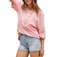 thumbnail image 3 of Blusas de Punto Gofre para Mujer, Moda 2025, Blusas de Patchwork Extragrandes con Cuello Redondo y Mangas 3/4, Color Rosa S, 3 of 6
