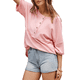 thumbnail image 3 of Blusas de Punto Gofre para Mujer, Moda 2025, Blusas de Patchwork Extragrandes con Cuello Redondo y Mangas 3/4, Color Rosa L, 3 of 6