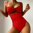 thumbnail image 3 of Aayomet Plus Size Bathing Suit for Women Bikini Solid Color Hollow Back Buckle Swimsuit Set (Red, S), 3 of 4