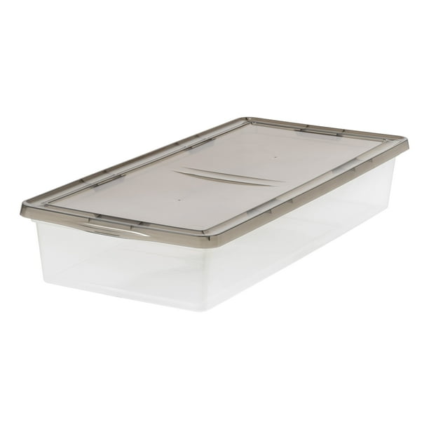 IRIS USA, 41 Quart Clear Under Bed Plastic Storage Box with Gray Lid