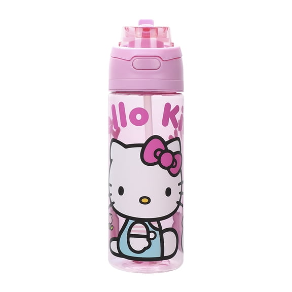 Hello Kitty Mushrooms & Milkshake Pink 24 Oz Plastic Water Bottle With Dual Spout Lid