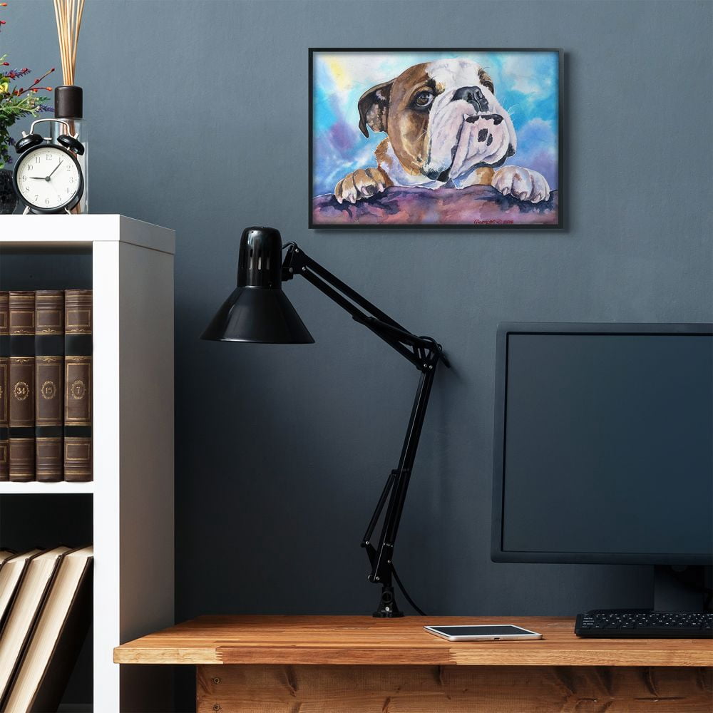 Stupell Industries English Bulldog Dog Pet Animal Watercolor Painting Framed Giclee Texturized Art by George Dyachenko