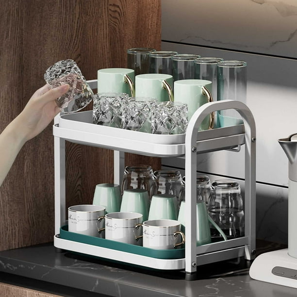 Estante organizador de vasos de metal, blanco, 36,5x33x25cm, capacidad para varios tamaños, portátil, ahorra espacio, para cocina, oficina, salón, uso en exteriores, 1 pieza