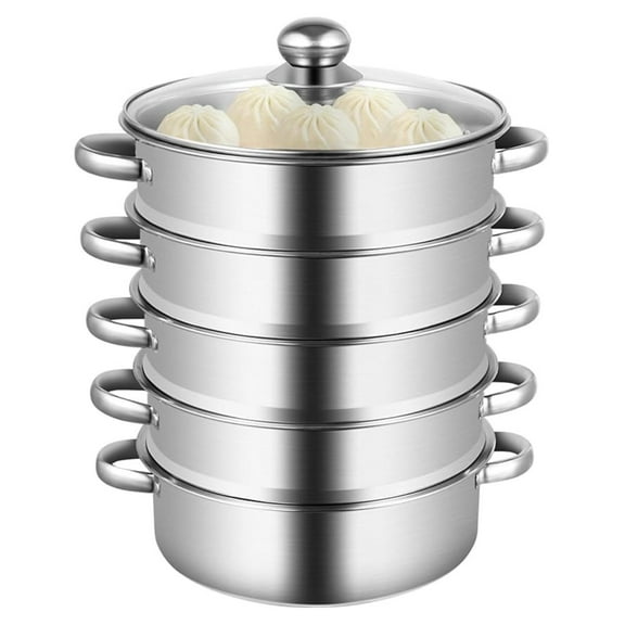 5-Tier Stainless Steel Steamer Meat Vegetable Cooking Pot Kitchen Tool with Stackable Pan and Lid for Steaming Pasta Dumplings and Vegetables