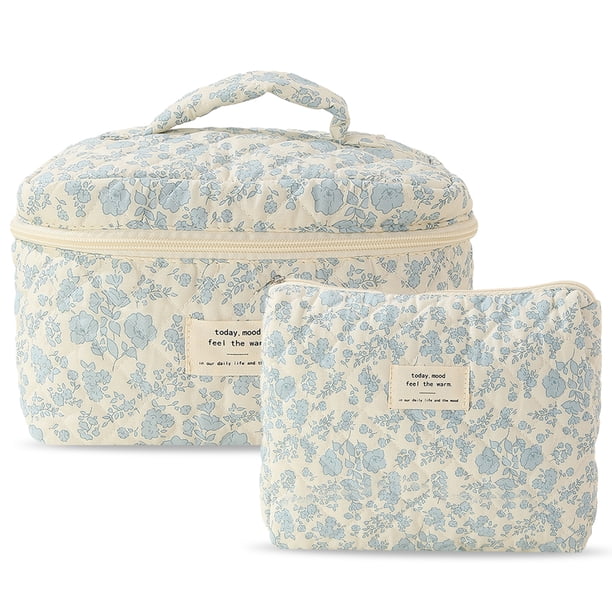 Bolsa de maquillaje Floral para mujer bolsa de maquillaje acolchada suave bolsa de aseo Floral de algodón 2 uds.