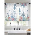 thumbnail image 2 of Seahorse Sheer Curtains 54 Inch Long 2 Panels, Watercolor Seaweed Fish Coral White Letter Texture Light Filtering Rod Pocket Curtains, Sheer Voile Drapes for Living Room Bedroom, 52"x54", 2 of 8