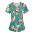 thumbnail image 6 of WTOBBY Women's Plus Size Short Sleeve Printed Scrubs Set with Pockets, V-Neck, Animal Floral Print, 2-Piece Nursing Uniform, Medical Workwear for Caregivers,Cyan M, 6 of 6