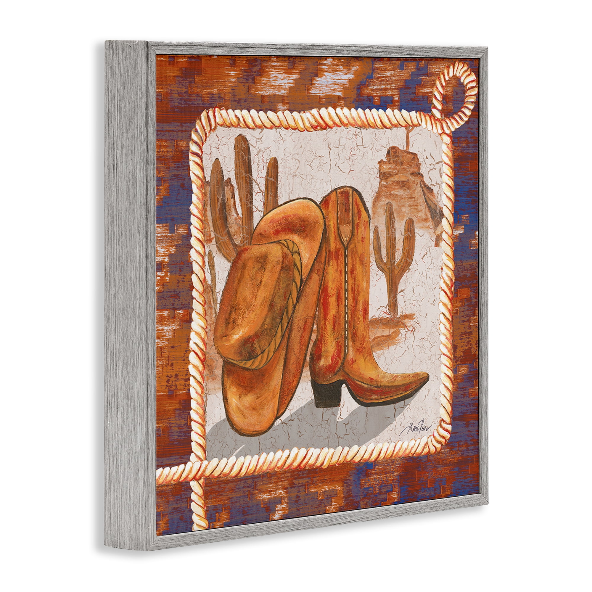 Stupell Industries Western Cowboy Boot Landscape Painting Gray Framed Art Print Wall Art, 24 x 24