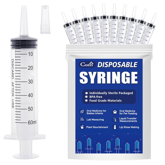 Jeringa de 60 ml con tapa, paquete de 20 jeringas de plástico grandes sin aguja para líquido, laboratorios científicos, medición, alimentación de