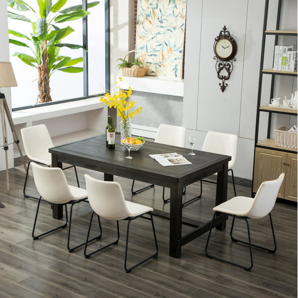Roundhill Furniture Lotusville 7 Piece, Dining Table With Faux Leather Chairs