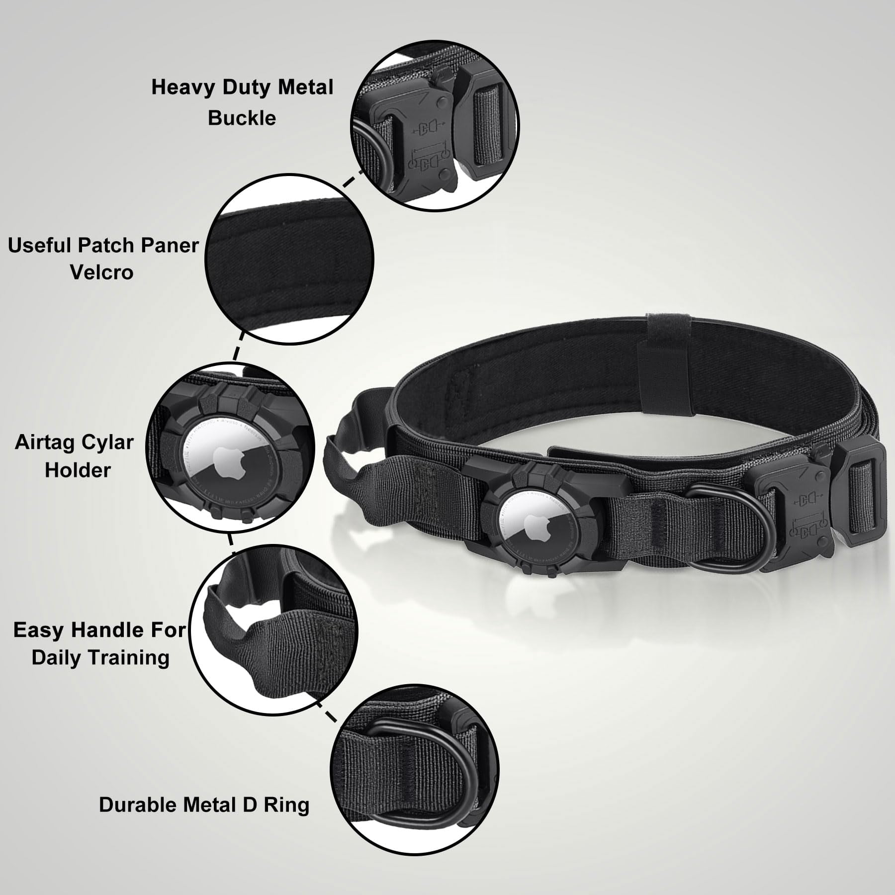 Waayee X-Large Tactical Airtag Compatible Dog Collar with Control Handle