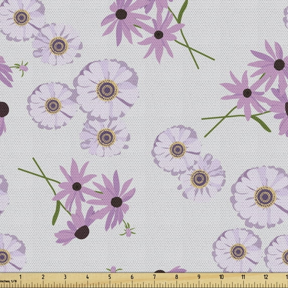 Coneflower Fabric by the Yard, Lilac Tone Demonstration of Blossoming Flowers Botanical Details, Decorative Upholstery Fabric for Sofas and Home Accents, 1 Yard, Purple Green Purple Grey by Ambesonne