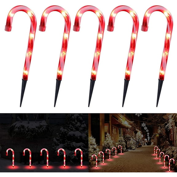 Christmas Candy Cane Lights, 15inch Set of 5 Solar Powered Candy Canes Christmas Pathway Lights Outdoor-Candy Cane Christmas Decorations Outdoor for Holidays Lighting up Sidewalk,Yard,