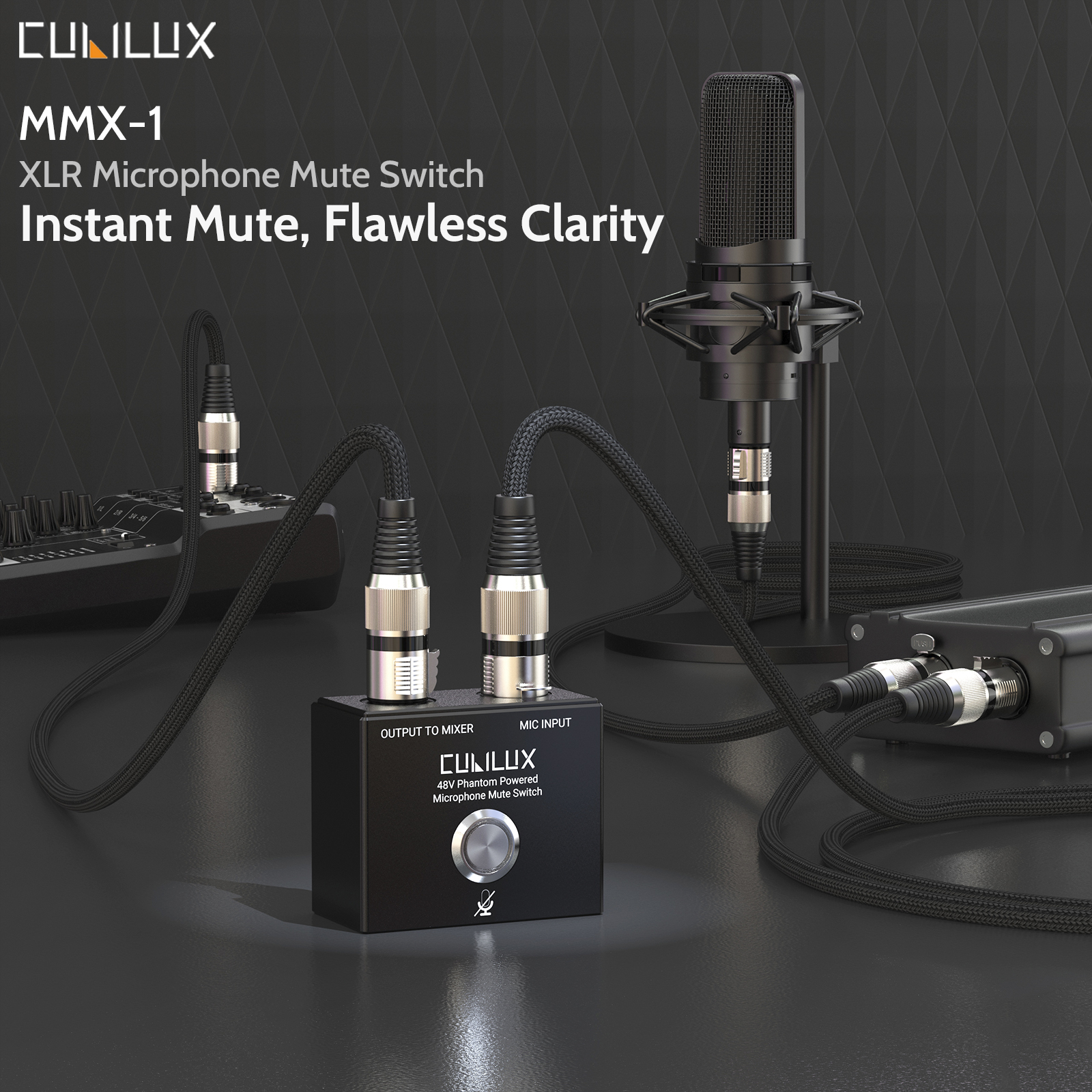Cubilux MMX-1 XLR Mute Switch for Microphone, Full Aluminum Alloy Case MIC On/Off Switcher with 1/4” Arri Locating Mounting Hole