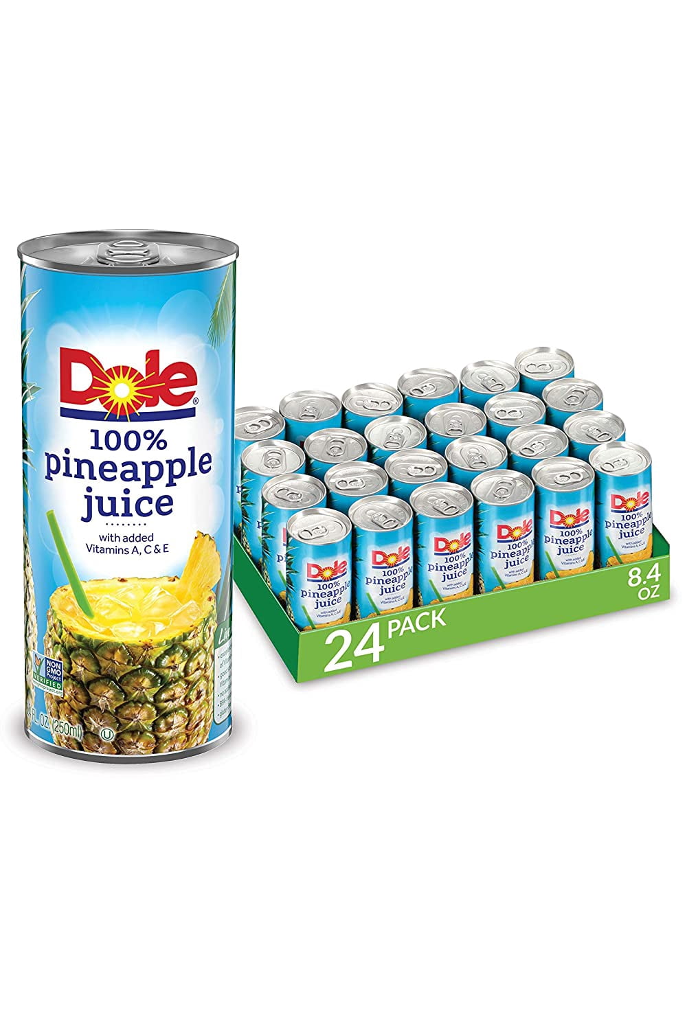 Dole 100% Pineapple Juice, No Added Sugar, Excellent Source of Vitamin C, 100% Fruit Juice, Packaging May Vary, 8.0 Fl Oz (Pack of 24)