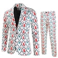 thumbnail image 2 of Men's Christmas 3-Piece Tuxedo Set Long Sleeve Print Jacket Vest Pants Bow Tie Party Suit, 2 of 9