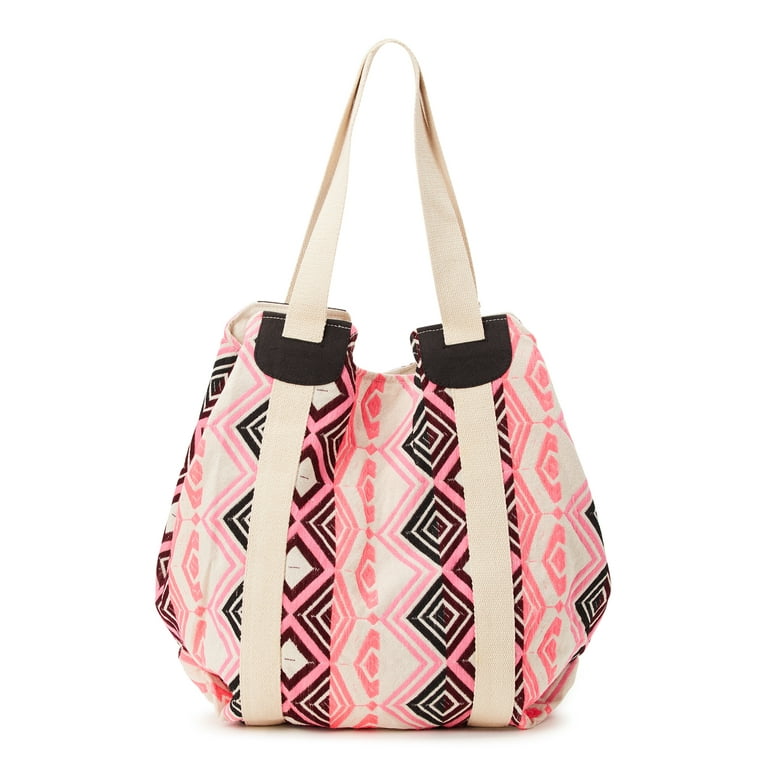 No Boundaries Women s Woven Beach Tote Handbag Pink Walmart