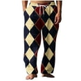 thumbnail image 2 of qolati Men's Plaid Pajamas Pants Elastic Waist Drawstring Cotton Linen Casual Lounge Pjs Trousers Casual Breathable Wide Leg Beach Pants with Pockets, 2 of 5