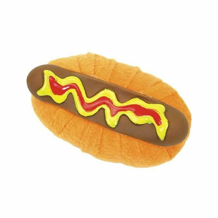 Small Plush Dog Puppy Squeaker Toys Picnic Food BBQ Choose Hamburger or Hot Dog (Hot