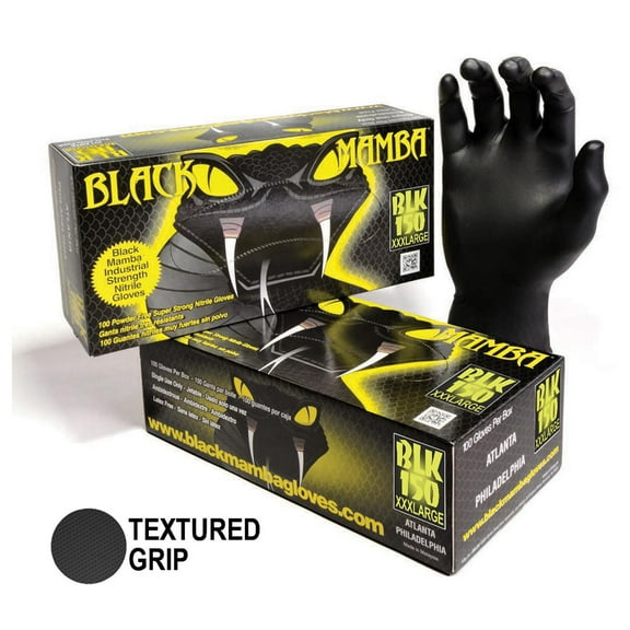 Blackmamba BLK150 Black Mamba Black Powder Free Textured Nitrile Gloves [xxx-large] 100 Per Box