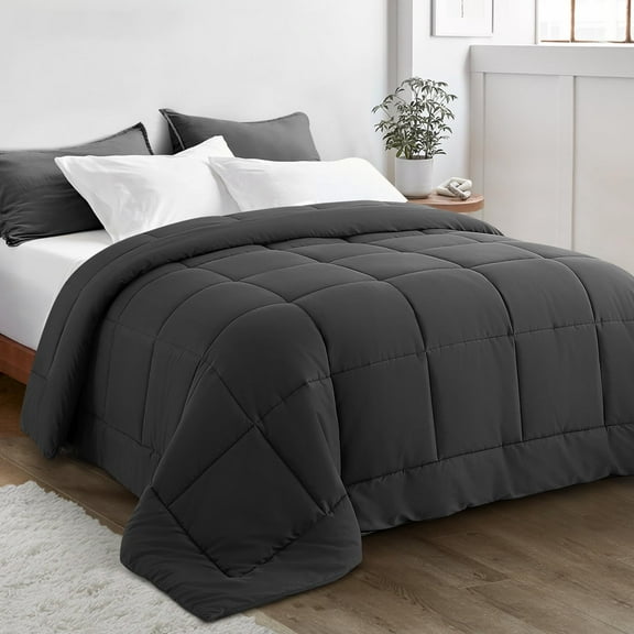 King Plus Size Comforter 128x120 Inches, Oversized Cooling Quilted Duvet Insert for All Seasons, Lightweight Down Alternative Bedding, Dark Grey