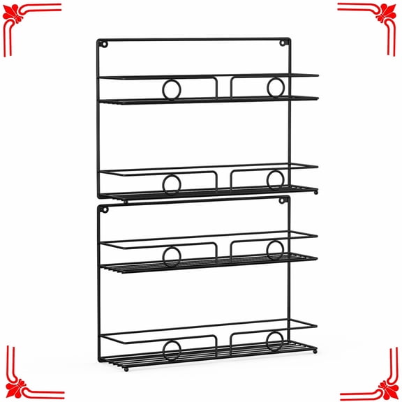 Auledio Houseware Two-Tier Iron Wire Seasoning Rack 2 Piece Set (Black)