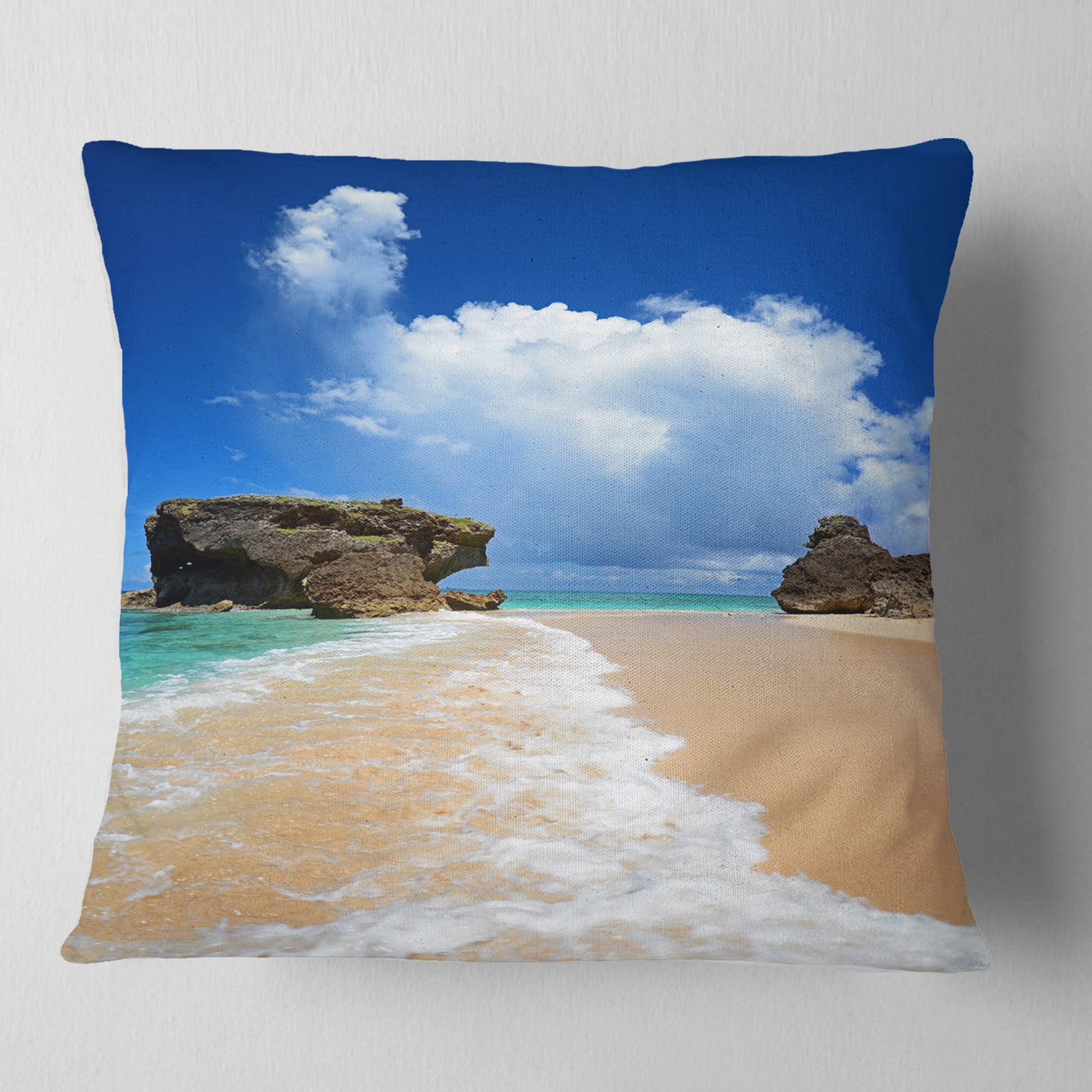 Designart Emerald Green of Okinawa - Beach Photography Throw Pillow - 18x18