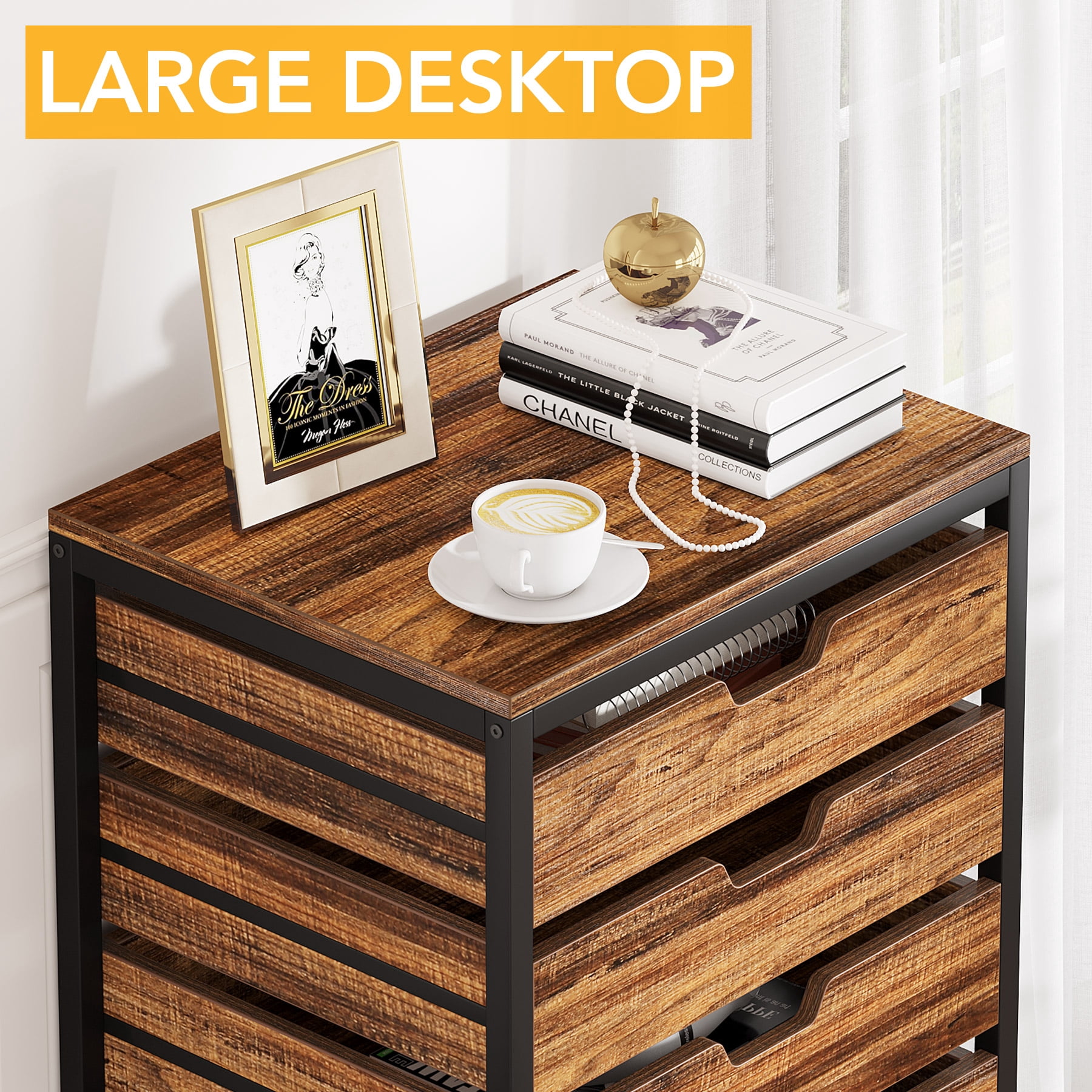 Tribesigns Industrial 7-Drawer Chest Dresser with Wheels Storage Wood Organizer Cart for Entryway