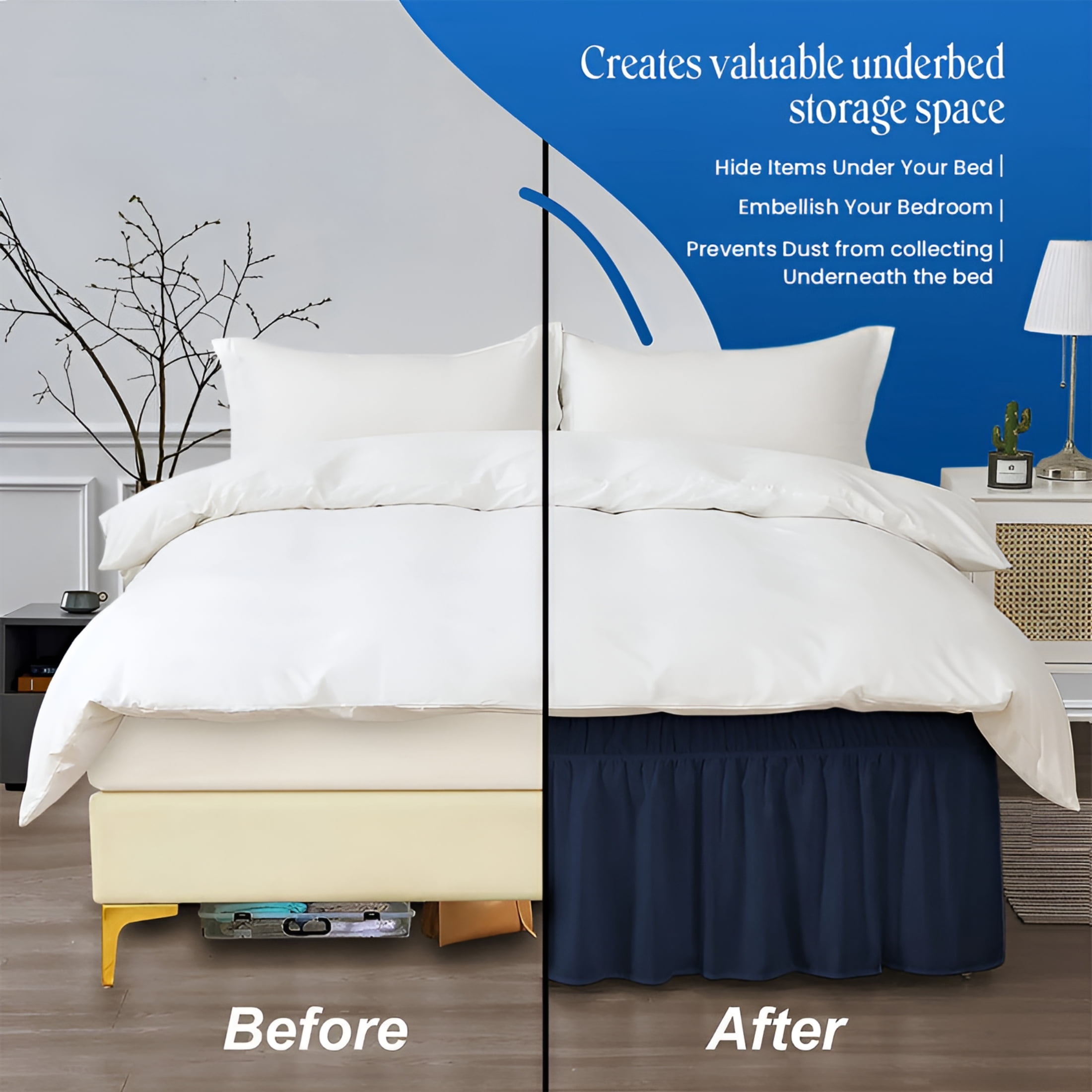 Arlajo Wrap Around Bed Skirt 14" Inch Drop Easy Care Microfiber Made Bedskirts (King-Navy Blue)