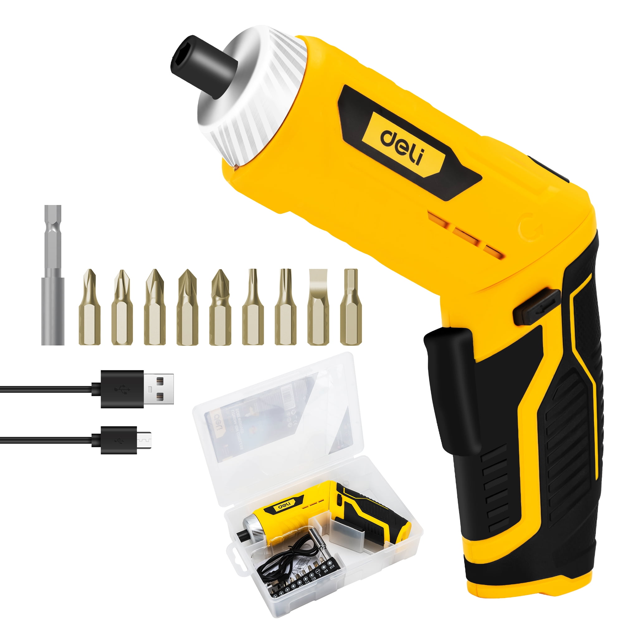 Deli 3.6V USB Cordless Electric Screwdriver Set, 11-Piece