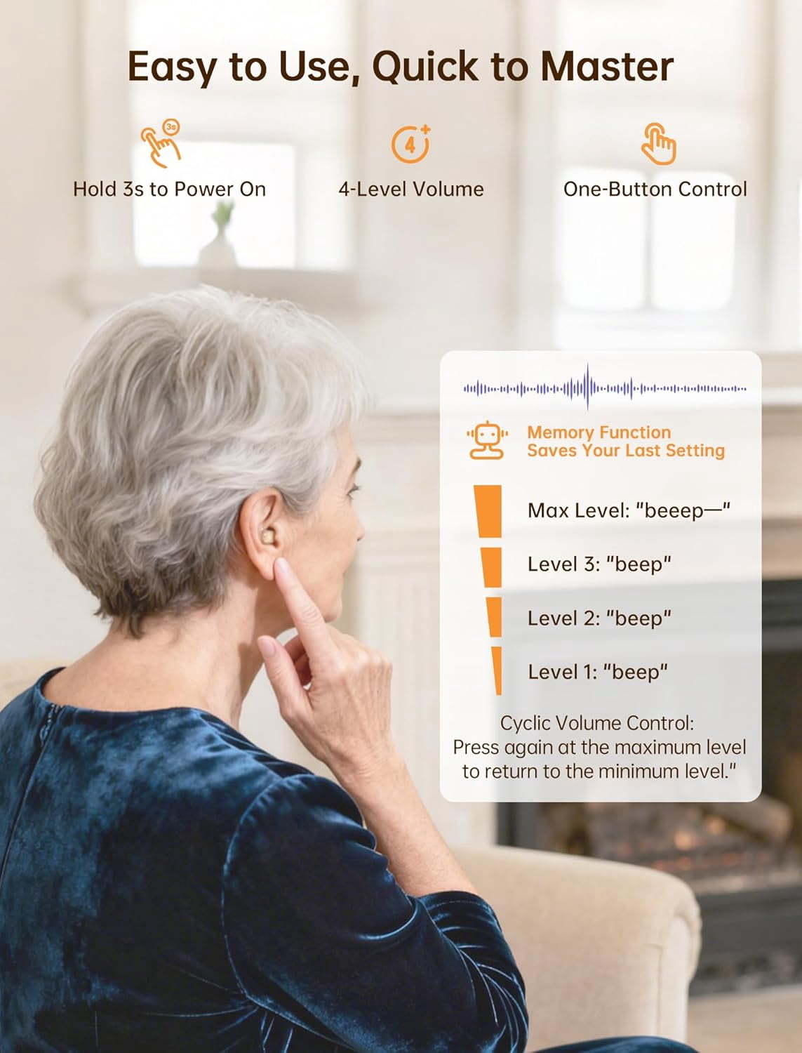 OTC Hearing Aids for Seniors, Nearly Invisible Rechargeable Hearing Aids, 100+ Hours of Charging Case Usage, Super-Mini Invisible Design, Comfort Fit in Ear Canal