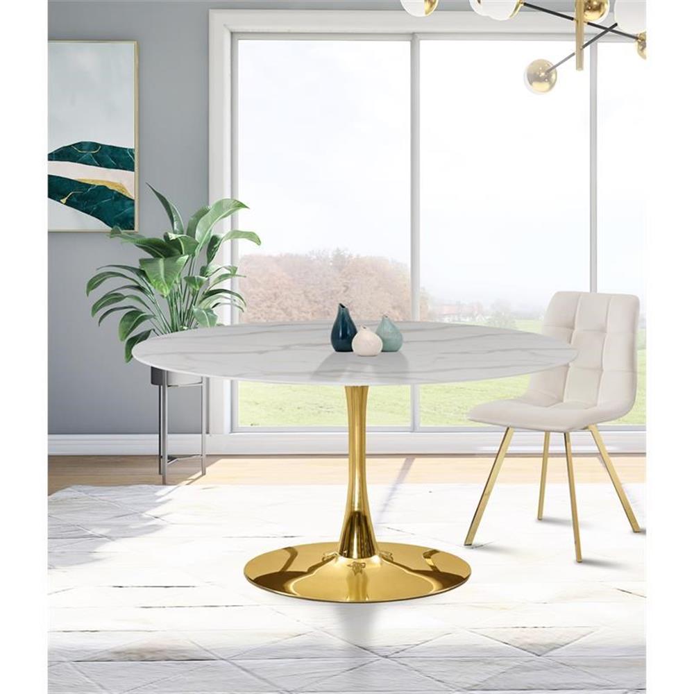 Pemberly Row 48" Round Faux Marble Top Dining Table with Gold Base