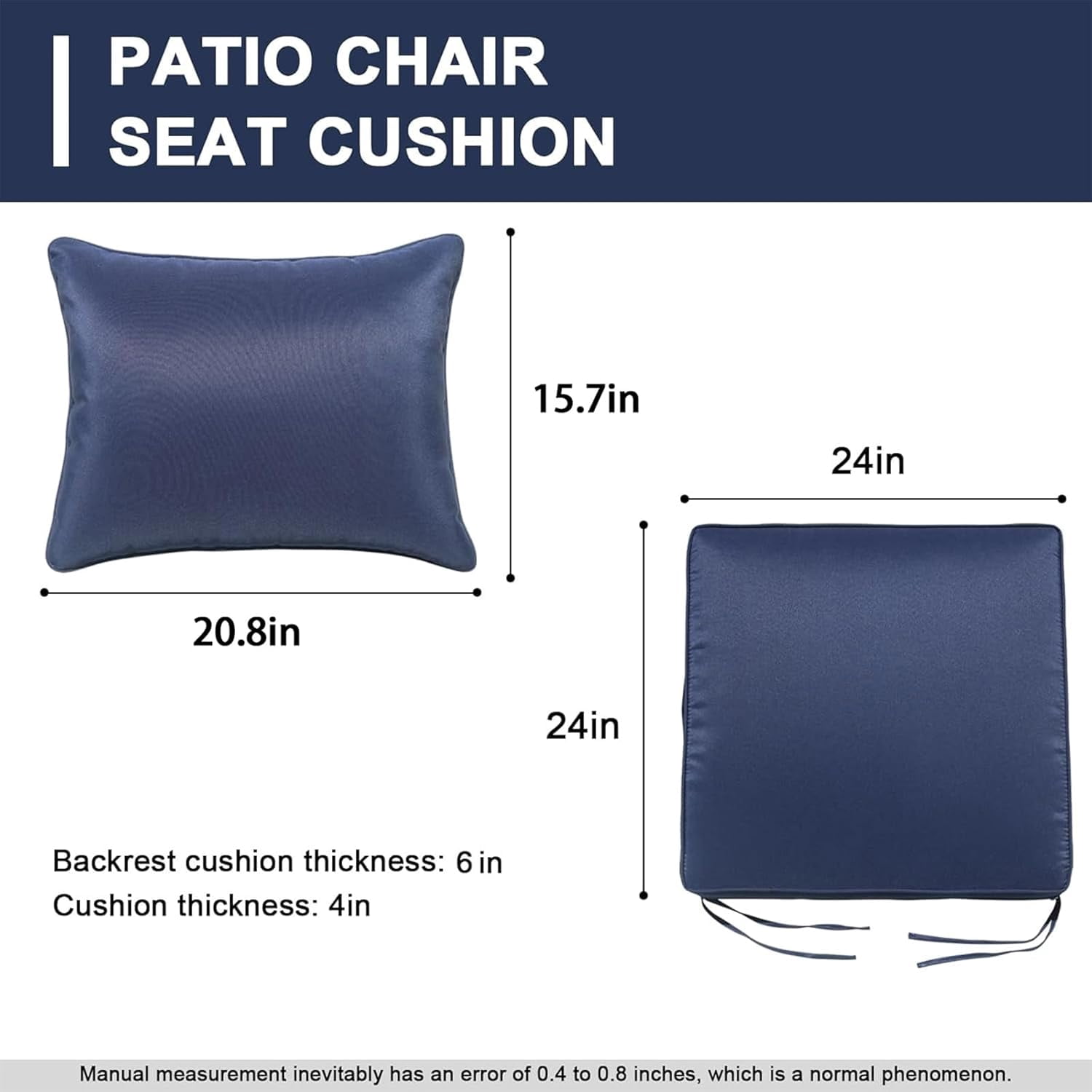 FKS LIFE Outdoor Patio Chair Cushions Set 24 L X 24 W X 4 H Waterproof & Fade Resistant Deep Seat and Back Cushions with Removable Covers Outdoor Seat Cushion Set for Chairs and Sofas