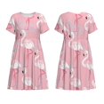 thumbnail image 3 of Bixox Robe d'Été à Manches Courtes pour Femmes Robe Ample Longueur Genou avec Poches-Flamant Rose, 3 of 7