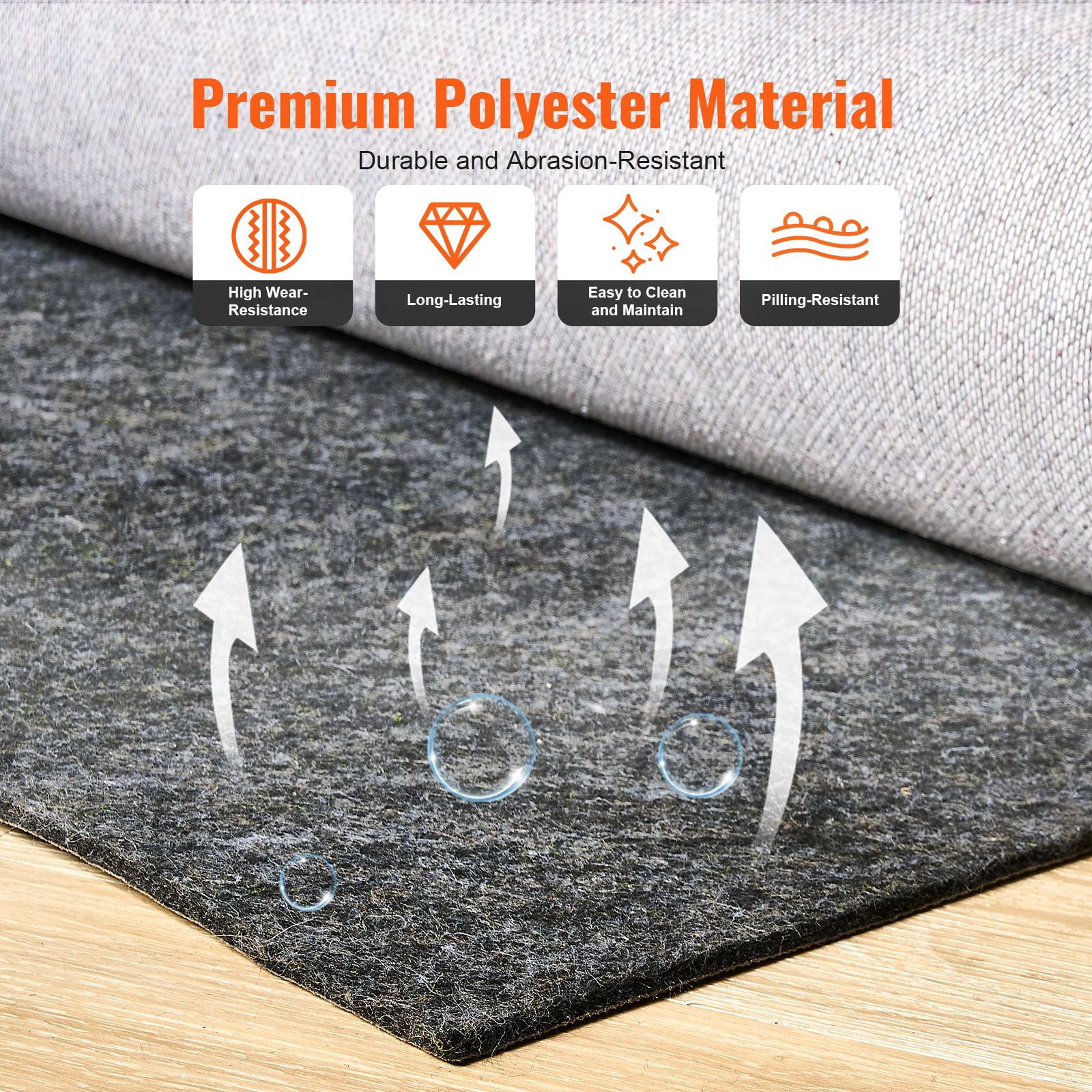 Carpet Pad 40.18 sq.ft, 6mm Thick, Anti-Slip Latex Backing, Dense Felt Surface, for Area Rug Underlayment